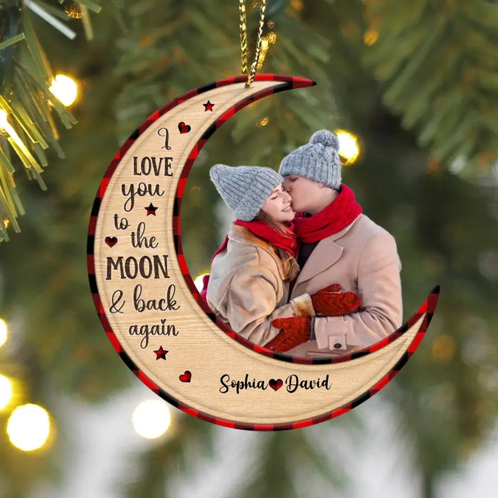 Custom Personalized Couple Wooden Ornament - Upload Photo - Christmas/ Anniversary Gift Idea for Couple - I Love You To The Moon & Back Again