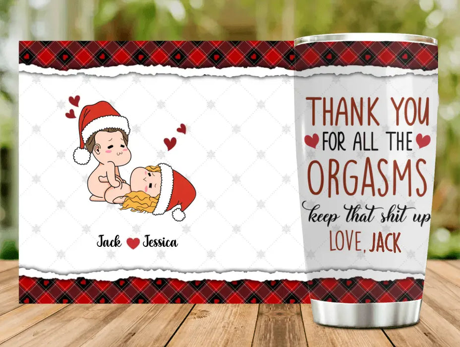 Custom Personalized Funny Christmas Couple Tumbler - Christmas Gift Idea For Couple - Thank You For All Orgasms