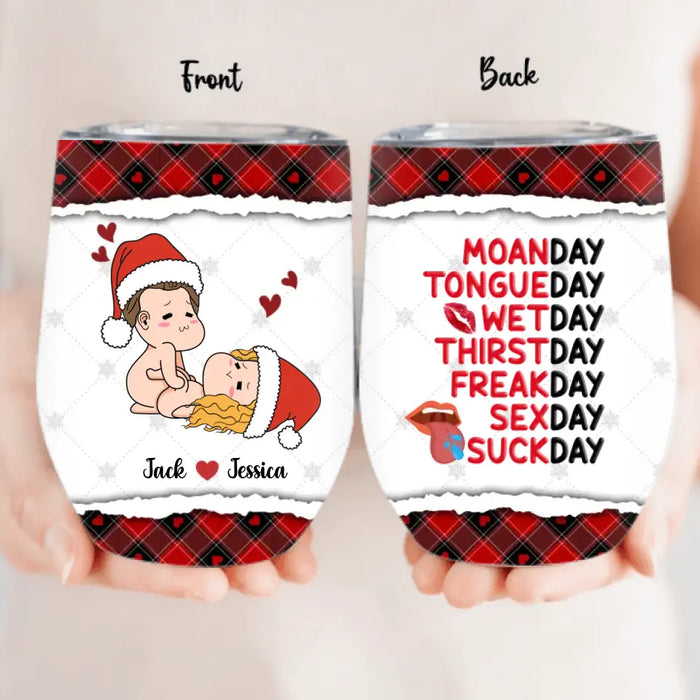 Custom Personalized Funny Christmas Couple Wine Tumbler - Christmas Gift Idea For Couple - Moanday Tongueday