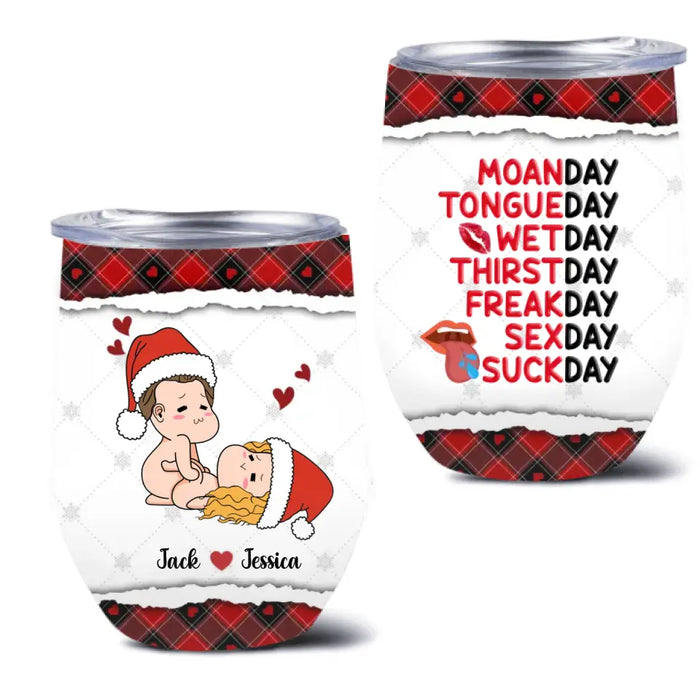Custom Personalized Funny Christmas Couple Wine Tumbler - Christmas Gift Idea For Couple - Moanday Tongueday