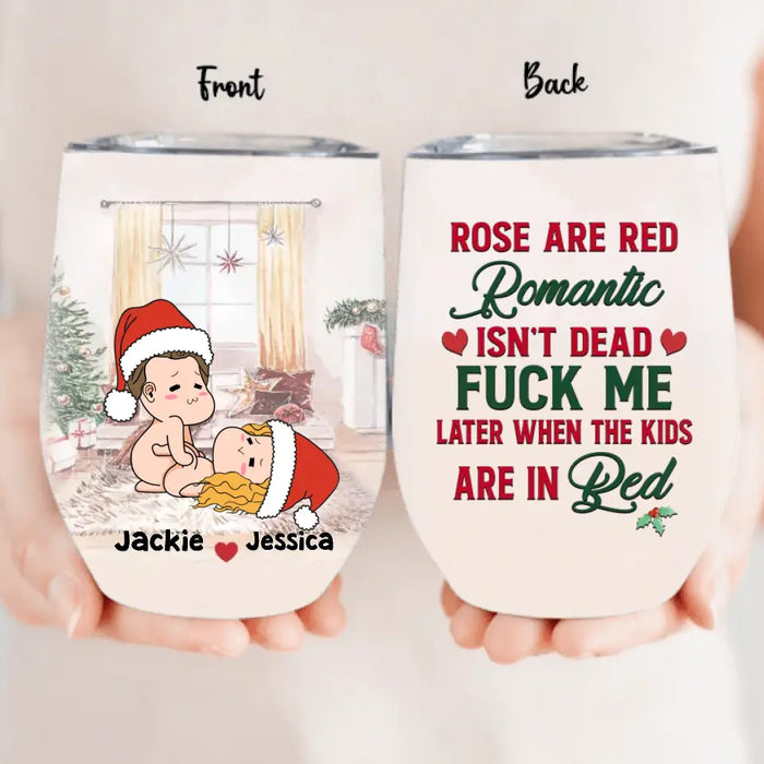 Personalized Funny Christmas Couple Wine Tumbler - Christmas Gift Idea For Couple - Roses Are Red