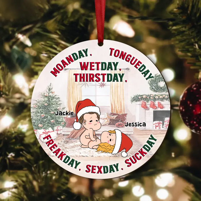 Custom Personalized Funny Christmas Couple Circle Wooden Ornament - Christmas Gift Idea For Couple - Wetday Thirstday