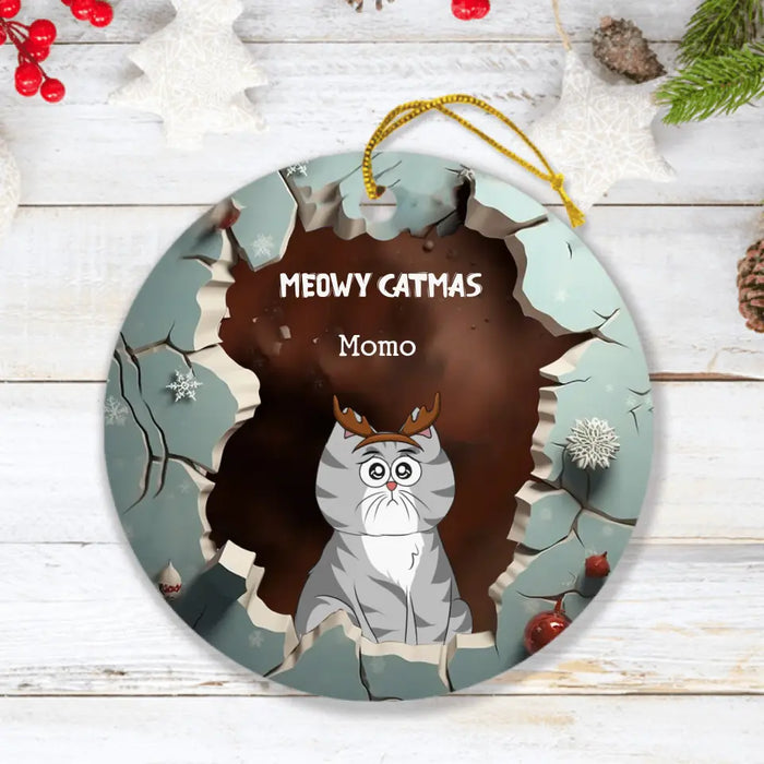 Custom Personalized Cat Circle Ornament - Upto 6 Cats - Christmas Gift Idea for Cat Lovers - Meowy Catmas