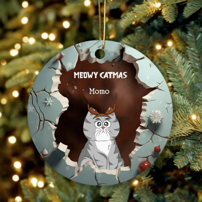 Custom Personalized Cat Circle Ornament - Upto 6 Cats - Christmas Gift Idea for Cat Lovers - Meowy Catmas
