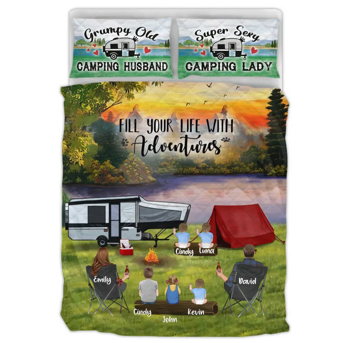 Custom Personalized Camping Quilt Bed Sets - Gift Idea For Family/Camping Lover - Parents With 5 Kids - Fill Your Life With Adventures