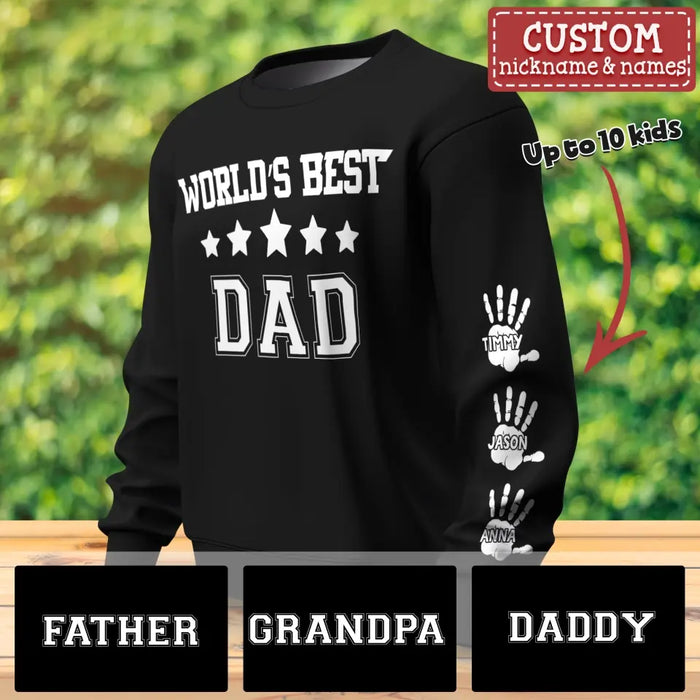 Custom Personalized World's Best Dad AOP Sweater - Custom Nickname With Upto 10 Kids - Christmas Gift Idea for Father/ Grandpa