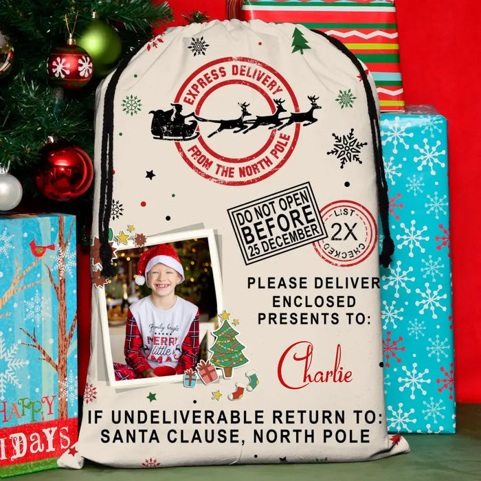 Custom Personalized Kid Santa Sack - Gift Idea For Christmas/ Kid - Upload Photo - Do Not Open Before 25 December