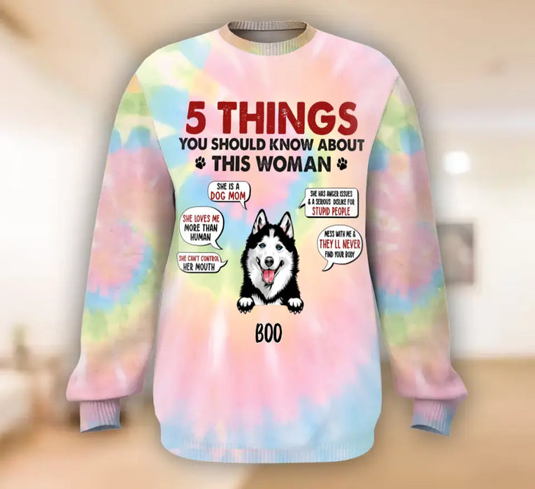 Custom Personalized Dog Mom AOP Sweater - Up to 5 Dogs - Christmas Gift for Dog Lovers - 5 Things You Should Know About This Woman