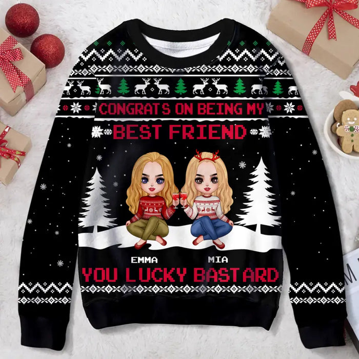 Custom Personalized Christmas Besties Sweater - Gift Idea For Sister/ Bestie/ Friend/ Brother/ Coworker - Congrats On Being My Bestie