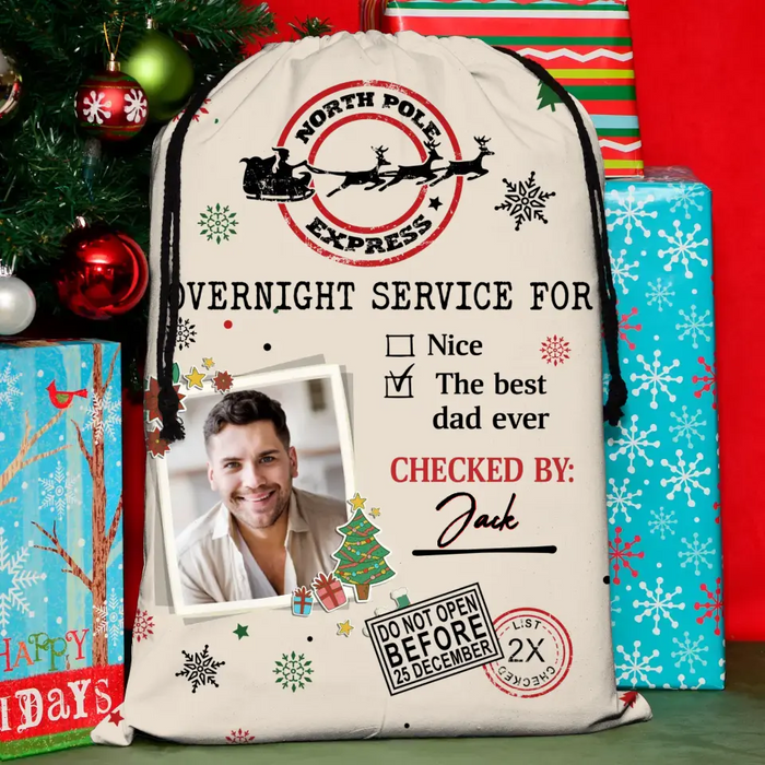 Custom Personalized To My Wife/Husband Santa Sack - Upload Photo - Gift Idea For Christmas/Him/Her - North Pole Express