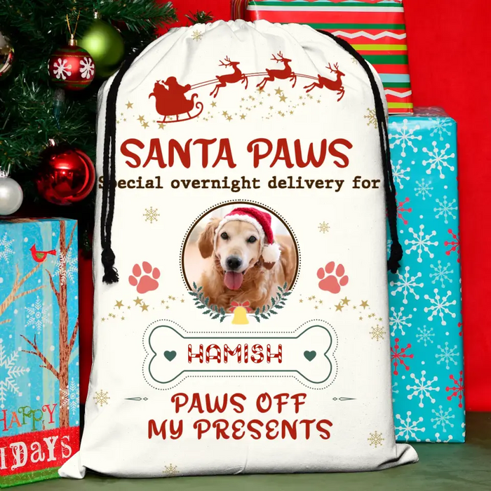 Custom Upload Pet Photo Santa Sack - Gift Idea For Christmas/Pet Lovers - Santa Paws Special Overnight Delivery