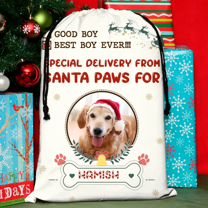 Custom Upload Pet Photo Santa Sack - Gift Idea For Christmas/Pet Lovers - Best Boy Ever