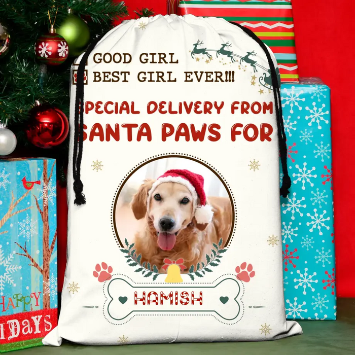 Custom Upload Pet Photo Santa Sack - Gift Idea For Christmas/Pet Lovers - Best Girl Ever