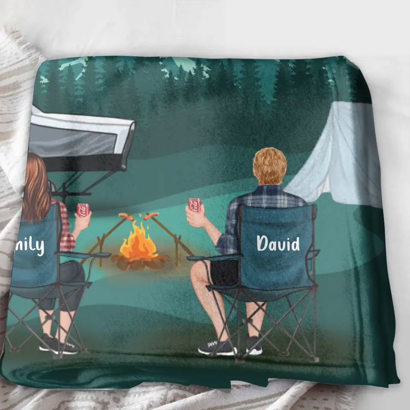 Custom Camping Quilt/Fleece Throw Blanket - Gift Idea For Couple, Camping Lovers, Family - Up to 5 Kids, 4 Pets - Fill Your Life With Adventures