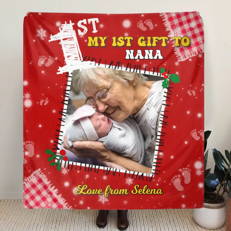 Personalized 1st Grandma Quilt/Fleece Throw Blanket - Upload Photo - Christmas Gift Idea To Grandma/Mom/Grandpa - My 1st Gift To Nana