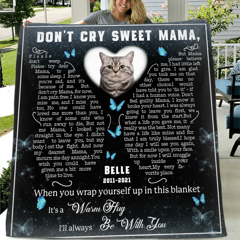 Personalized Memorial Fleece Throw Blanket/Quilt - Don't Cry Sweet Mama - Memorial Gift Idea For Pet Lover - Upload Photo
