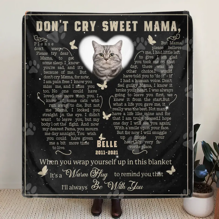 Personalized Memorial Single Layer Fleece/ Quilt Blanket - Memorial Gift Idea For Pet Lover - Upload Photo - Don't Cry Sweet Mama