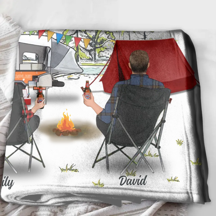 Custom Personalized Camping Quilt/Single Layer Fleece Blanket - Gift Idea For Camping Lover/ Couple/ Family/ Friends - Home Is Where We Park It