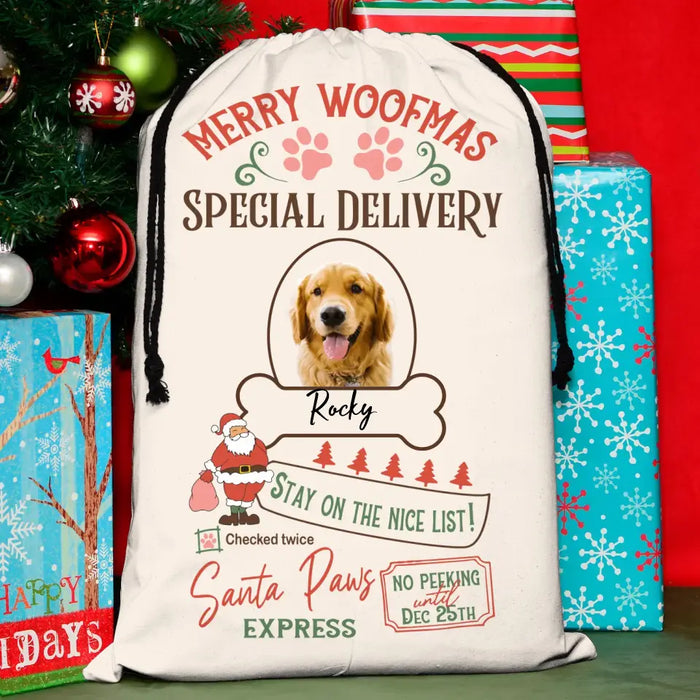 Custom Upload Dog Photo Santa Sack - Gift Idea For Christmas/Dog Lovers - Merry Woofmas Stay On The Nice List