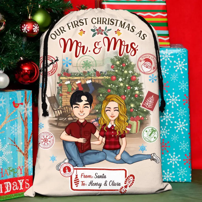 Custom Personalized Couple Santa Sack - Gift Idea For Christmas/Couple - Our First Christmas As Mr. & Mrs.