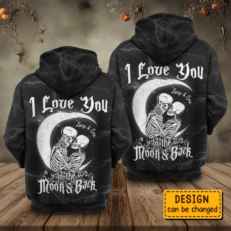 Personalized Skull Couple Hoodie - Gift Idea For Couple/Him/Her - I Love You To The Môn & Back