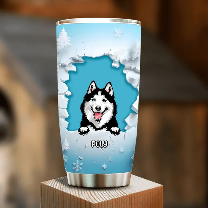 Custom Personalized Peeking Dog Tumbler - Upto 3 Dogs - Christmas Gift Idea For Dog Lover