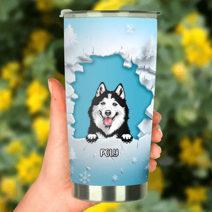 Custom Personalized Peeking Dog Tumbler - Upto 3 Dogs - Christmas Gift Idea For Dog Lover