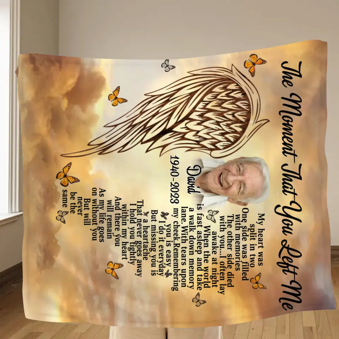 The Moment That You Left Me - Personalized Memorial Single Layer Fleece/ Quilt Blanket - Upload Photo - Memorial Gift Idea For Christmas