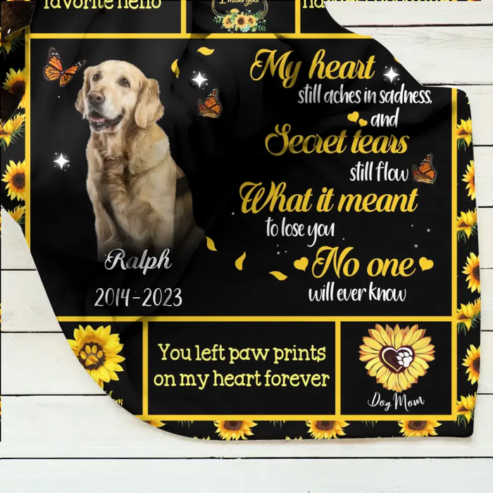 You Left Paw Prints On My Heart Forever - Personalized Memorial Single Layer Fleece/ Quilt Blanket - Memorial Gift Idea For Dog/Cat Owner - Upload Photo