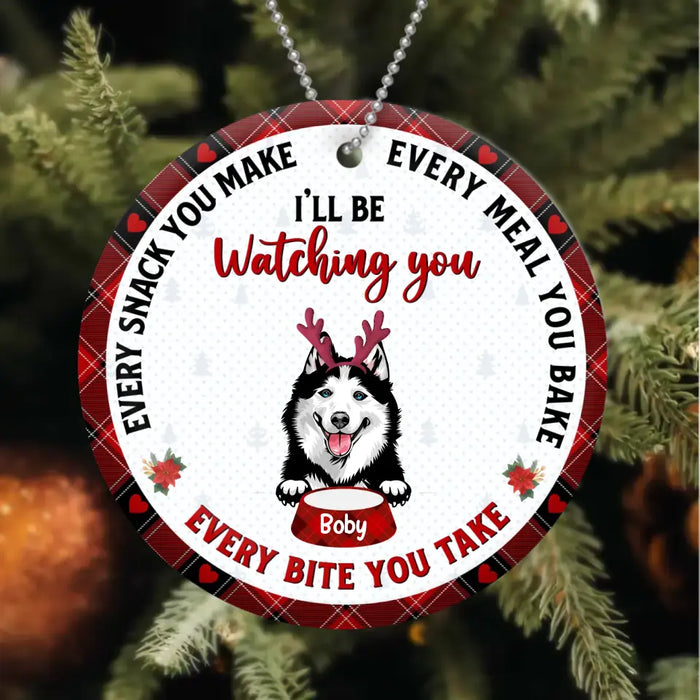 Custom Personalized Funny Pet Circle Wooden Ornament - Christmas Gift Idea For Pet Lovers - Up to 4 Pets/Cats/Dogs - I'll Be Watching You