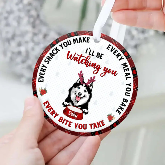 Custom Personalized Funny Pet Circle Wooden Ornament - Christmas Gift Idea For Pet Lovers - Up to 4 Pets/Cats/Dogs - I'll Be Watching You