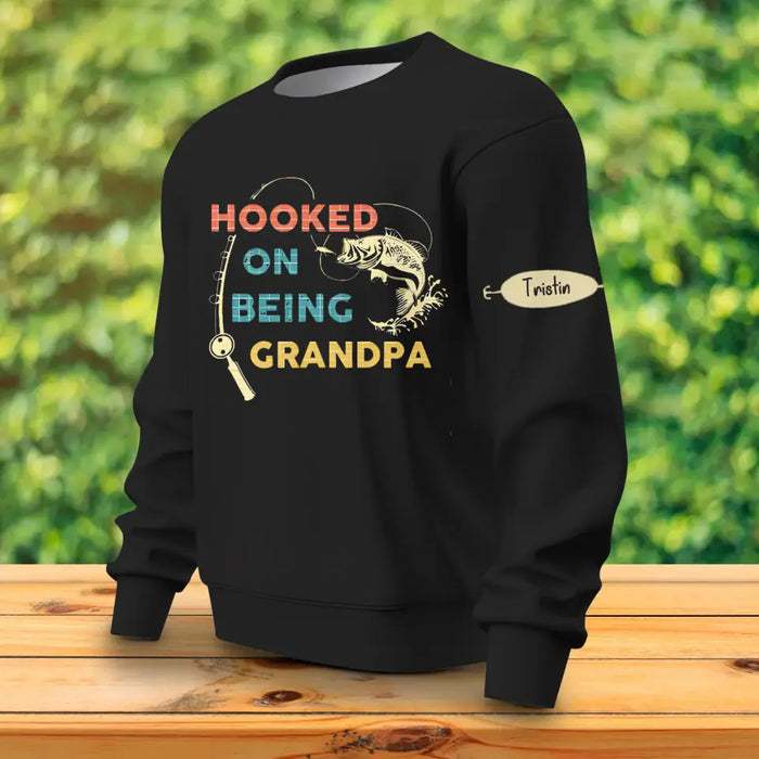 Custom Personalized Grandpa Sweater - Up to 6 Kids - Christmas Gift For Grandpa - Hooked On Being Grandpa