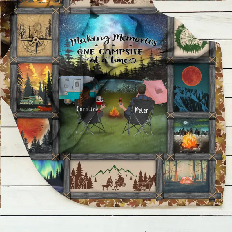 Personalized Camping Fleece Throw Blanket/Quilt - Gift Idea For Couple/Camping Lovers/Pet Lover - Making Memories One Campsite At A Time