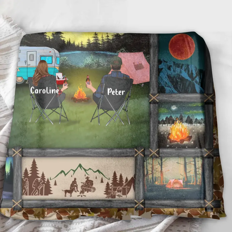 Personalized Camping Fleece Throw Blanket/Quilt - Gift Idea For Couple/Camping Lovers/Pet Lover - Making Memories One Campsite At A Time