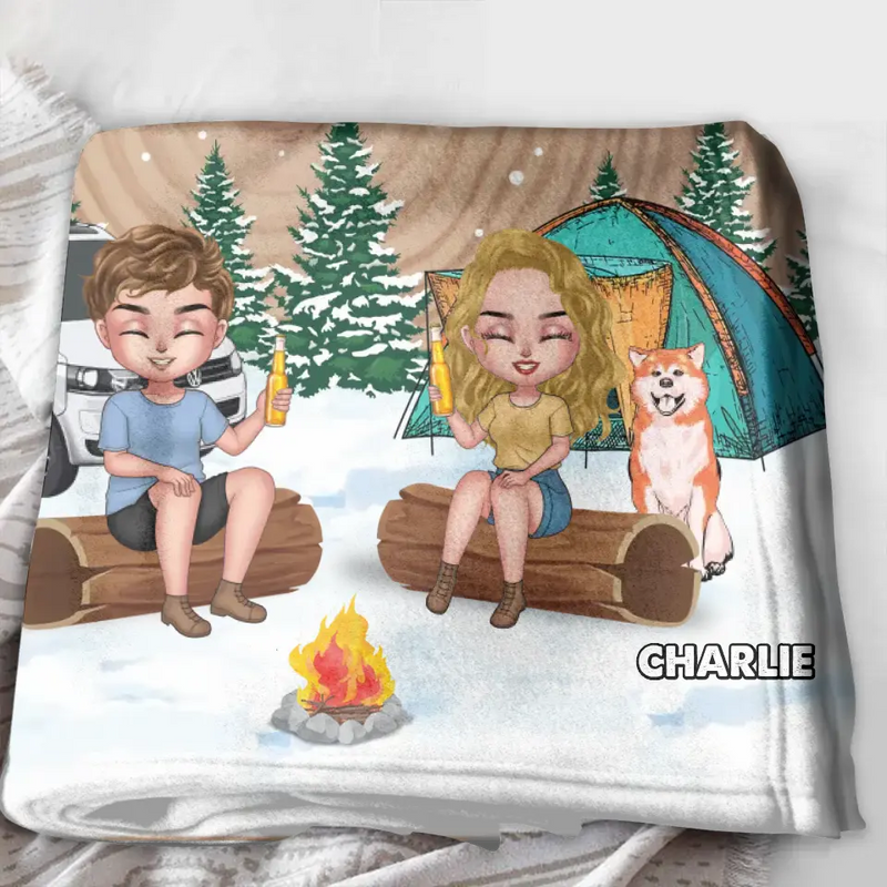 Personalized Camping Fleece Throw Blanket/Quilt - Gift Idea For Couple/Dog Lover - Love is to stay together after trying to park the camper