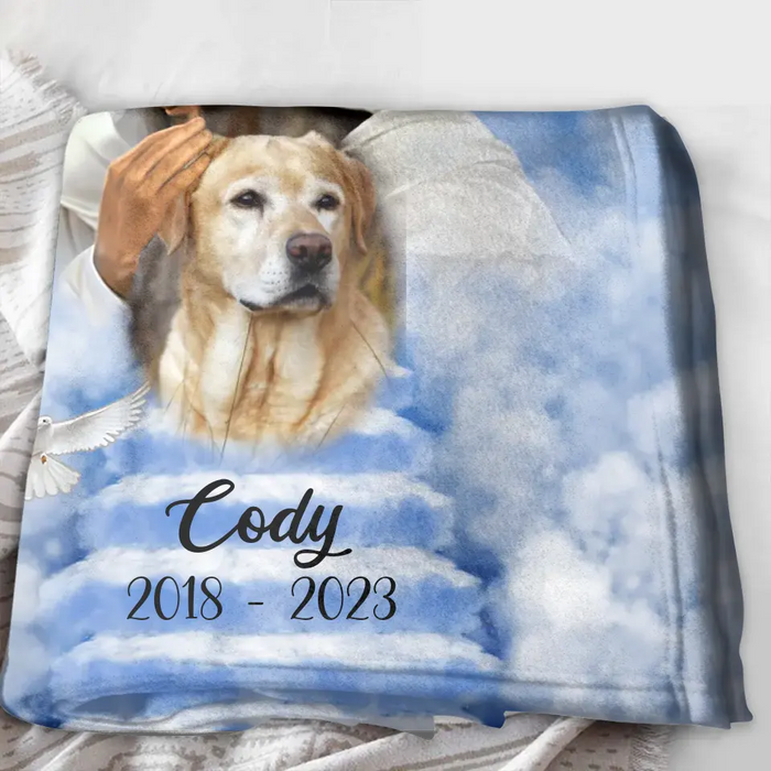 Personalized Memorial Pet Quilt/Single Layer Fleece Blanket - Upload Photo - Memorial Gift Idea For Pet Owners - God Has You In His Arms I Have You In My Heart