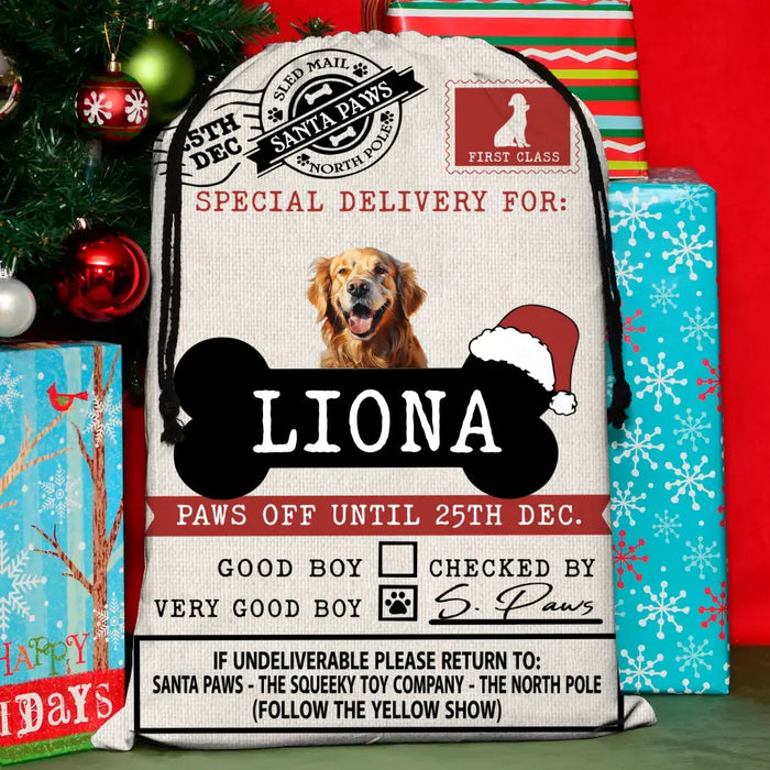 Custom Personalized Upload Photo Santa Sack - Gift Idea For Christmas/Pet Lovers - Paws Off Until 25th Dec.