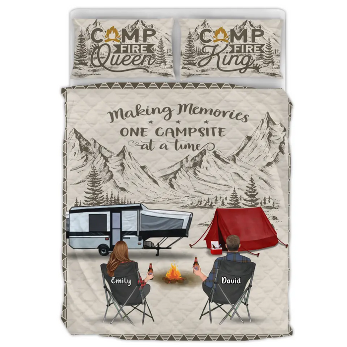 Custom Personalized Camping Quilt Bed Sets - Couple/ Parents With Up to 3 Kids And 4 Pets - Gift Idea For Camping Lover/ Couple/ Family - Making Memories One Campsite At A Time