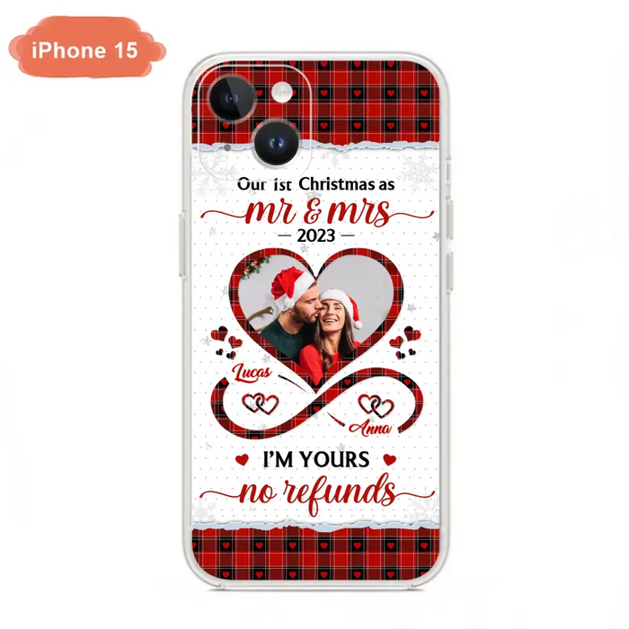 Custom Personalized Couple Photo Phone Case - Christmas Gift Idea For Couple/ Him/ Her - Our 1st Christmas As Mr & Mrs - Case For iPhone/Samsung