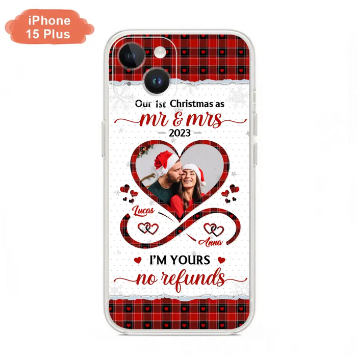 Custom Personalized Couple Photo Phone Case - Christmas Gift Idea For Couple/ Him/ Her - Our 1st Christmas As Mr & Mrs - Case For iPhone/Samsung