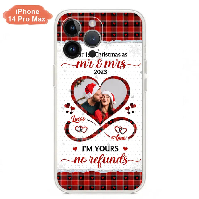 Custom Personalized Couple Photo Phone Case - Christmas Gift Idea For Couple/ Him/ Her - Our 1st Christmas As Mr & Mrs - Case For iPhone/Samsung