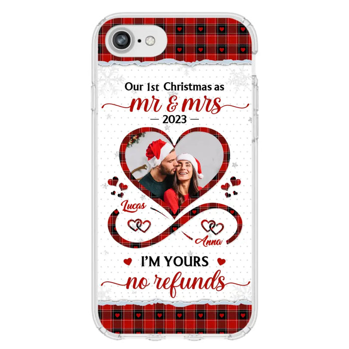 Custom Personalized Couple Photo Phone Case - Christmas Gift Idea For Couple/ Him/ Her - Our 1st Christmas As Mr & Mrs - Case For iPhone/Samsung