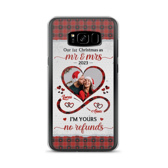 Custom Personalized Couple Photo Phone Case - Christmas Gift Idea For Couple/ Him/ Her - Our 1st Christmas As Mr & Mrs - Case For iPhone/Samsung