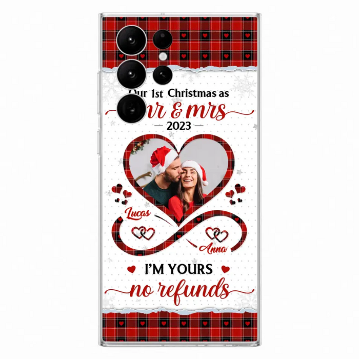 Custom Personalized Couple Photo Phone Case - Christmas Gift Idea For Couple/ Him/ Her - Our 1st Christmas As Mr & Mrs - Case For iPhone/Samsung