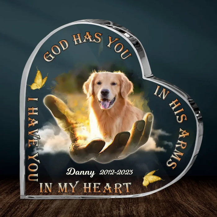 Custom Personalized Memorial Pet Crystal Heart - Upload Photo - Memorial Gift Idea For Pet Lovers - God Has you In His Arms I Have You In My Heart