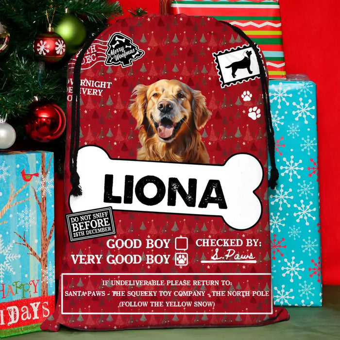 Custom Personalized Upload Photo Santa Sack - Gift Idea For Christmas/Pet Lovers - Do Not Sniff Before 25th December
