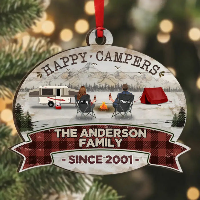 Custom Personalized Camping Wooden Ornament - Gift Idea For Camping Lovers/ Couple/ Family - Happy Campers