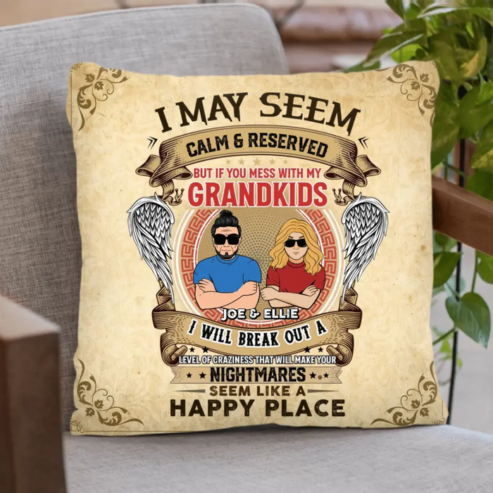 Custom Personalized Grandpa Pillow Cover - Christmas Gift Idea For Grandpa From Grandkids - I May Seem Calm & Reserved