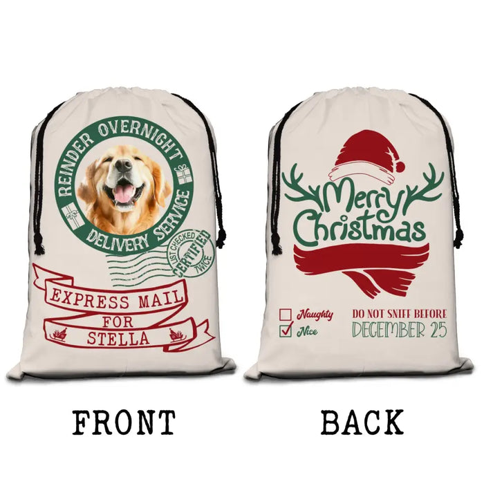 Custom Personalized Christmas Santa Sack - Gift Idea For Dog Lover/ Dog Owner - Upload Dog Photo - Merry Christmas