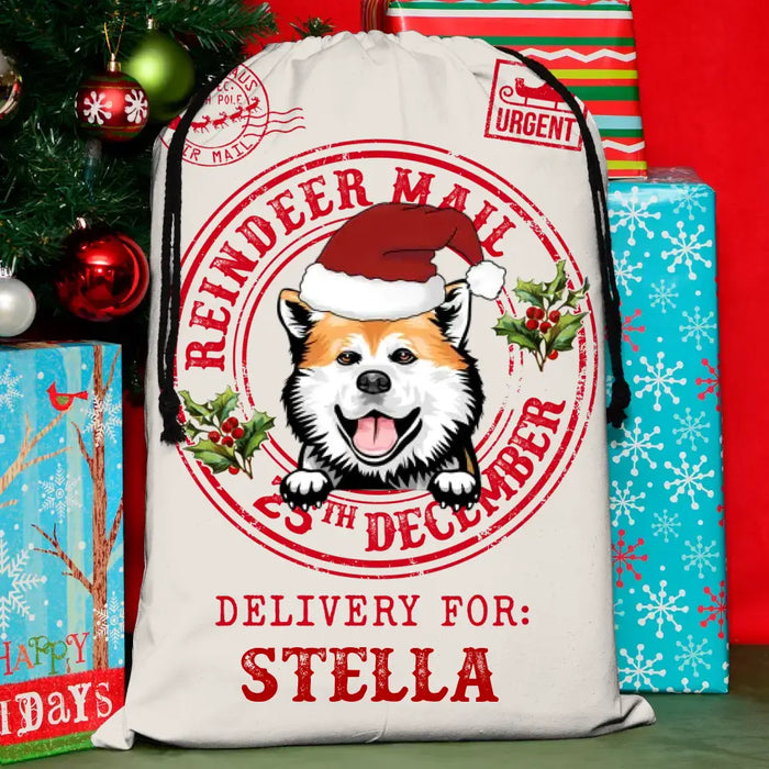 Custom Personalized Dog Santa Sack - Gift Idea For Christmas/Dogs Lover - Reindeer Mail 25th December